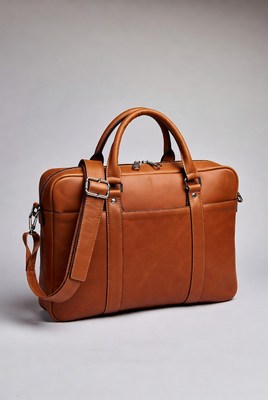 Brown leather bag on display