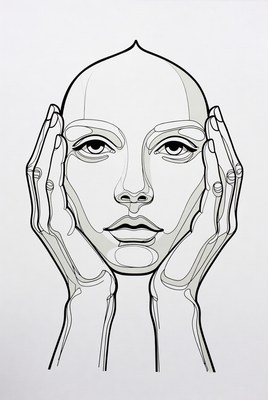 Artistic line drawing of a face