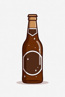 Brown bottle with droplets on surface