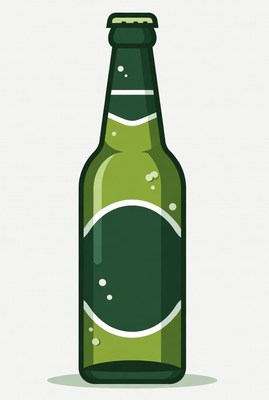 Green bottle with bubbles in simple style