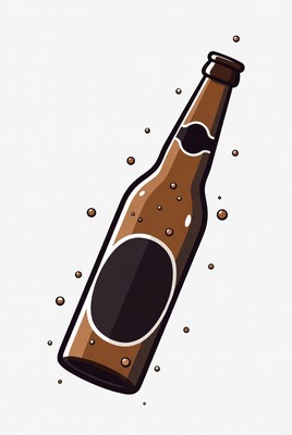 Beer bottle with bubbles in motion