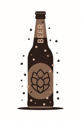 Beer bottle with bubbles and design