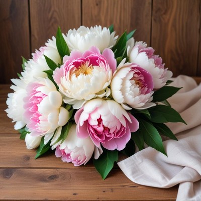 Bouquet of pink and white peonies