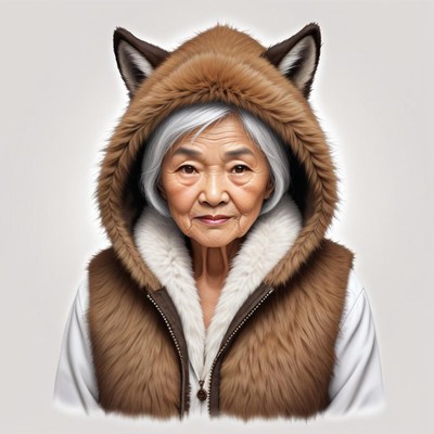 Elderly woman in fur hood