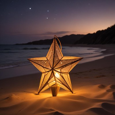 Star lantern on the beach at night