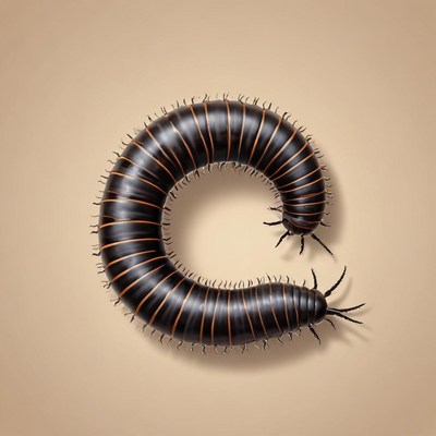 Black segmented insect on brown surface