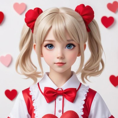 Cute doll with hearts in background