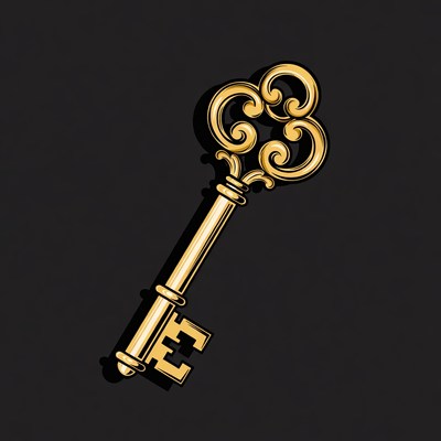 Golden key on black background