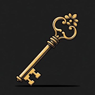 Key with floral design on black background