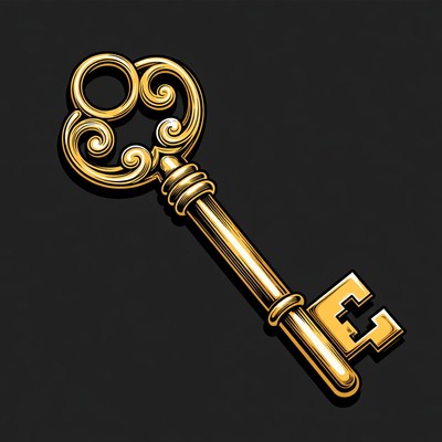 Golden key with ornate design