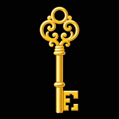 Golden key with decorative design