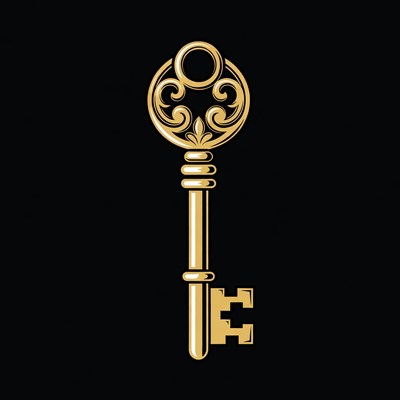 Golden key design on black background