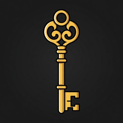 Decorative golden key on black background