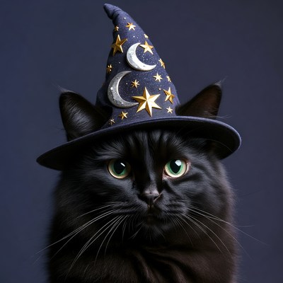 Black cat with witch hat for halloween