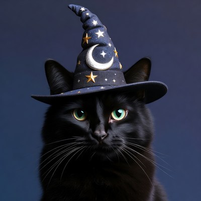Cat wearing a wizard hat
