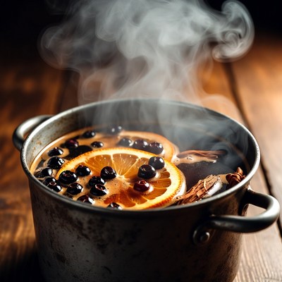 Warm drink in a pot with spices