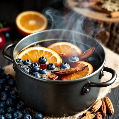 Making a warm drink with fruit and spices
