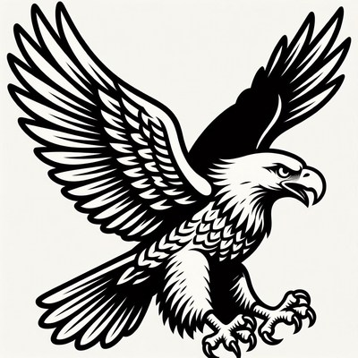 Eagle soaring in flight over landscape