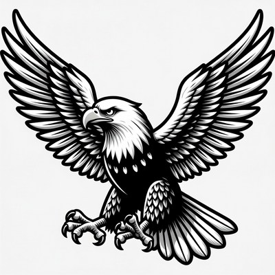 Bold eagle with spread wings in flight