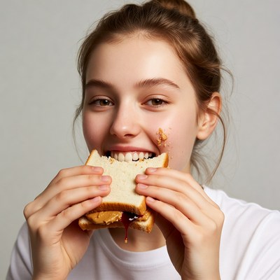 Enjoying a peanut butter sandwich