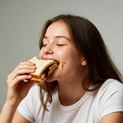 Eating a sandwich in a simple setting