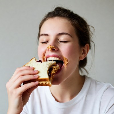 Enjoying a sandwich at home