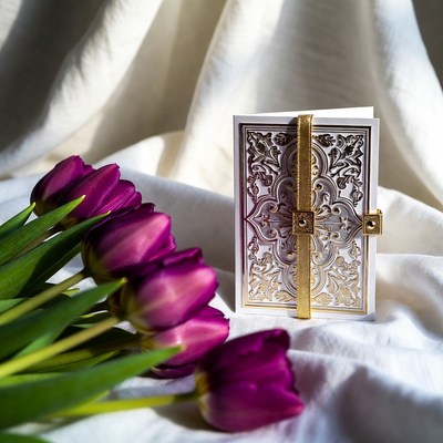 Invitation card with tulips in soft light