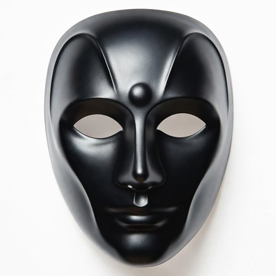 Black mask displayed on white wall