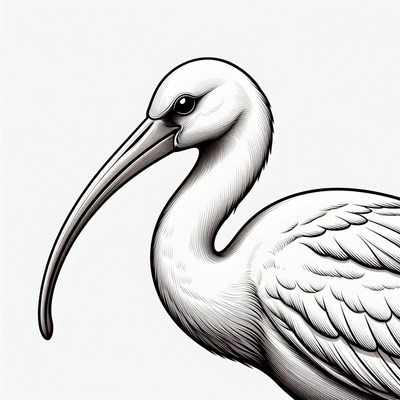 Bird profile with long beak and feathers