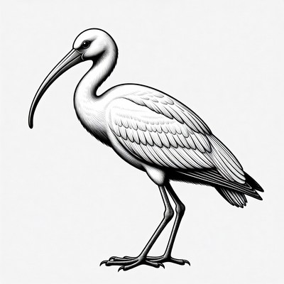 Black and white ibis standing tall
