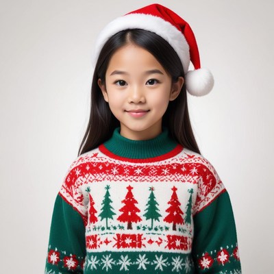 Girl in christmas sweater and hat