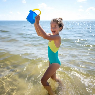 Child playing with bucket at the beach