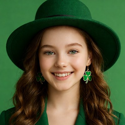 Girl in green attire smiles brightly