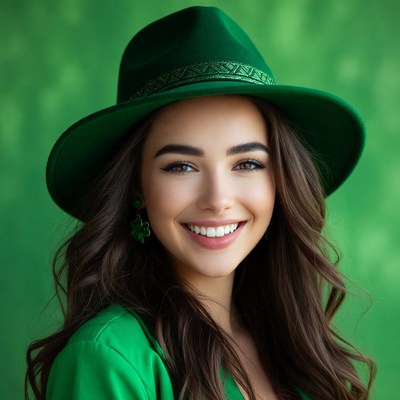 Woman wearing green hat and outfit