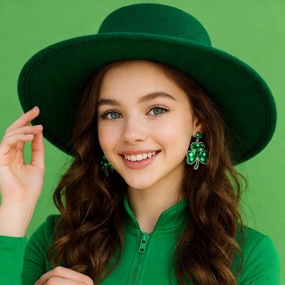 Young woman in green hat