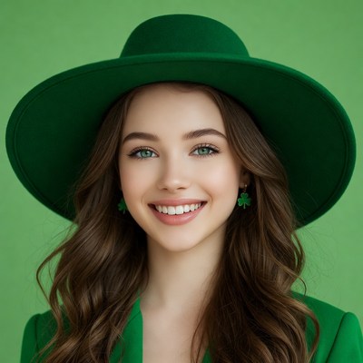 Smiling woman in green outfit