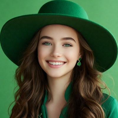 Smiling girl in green hat