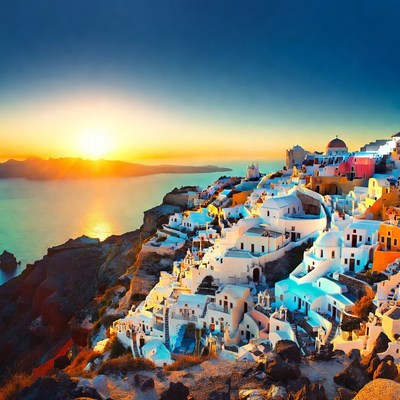 Sunset over santorini from cliff