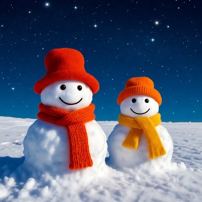 Snowmen enjoying a winter night
