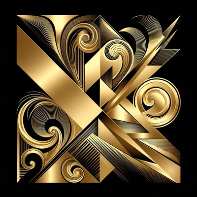 Abstract gold design with shapes and swirls