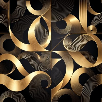 Artistic gold line design on black background