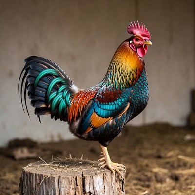 Colorful rooster in barn setting