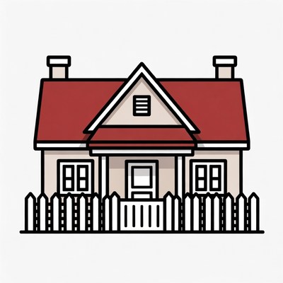 Simple house with red roof and fence