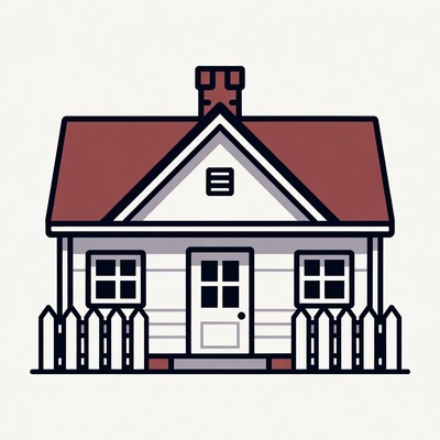 Simple house with a fence and chimney