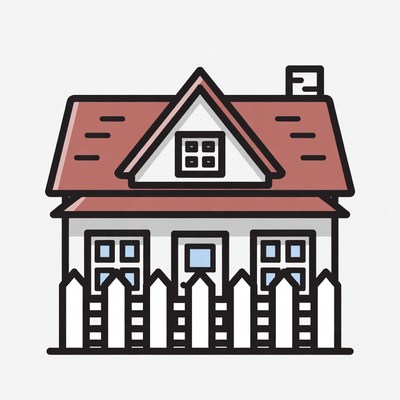 Simple house with a fence drawn