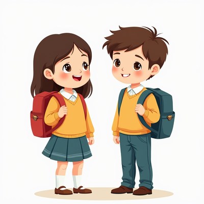 Children talking after school in bright colors