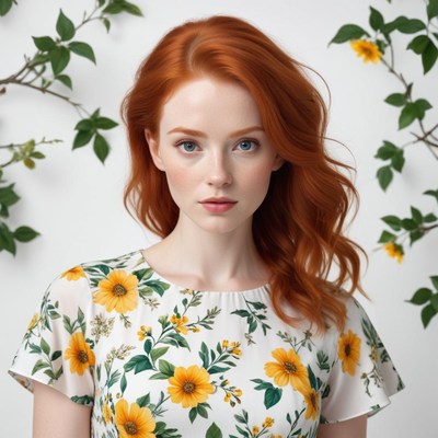 Woman with red hair and flowers