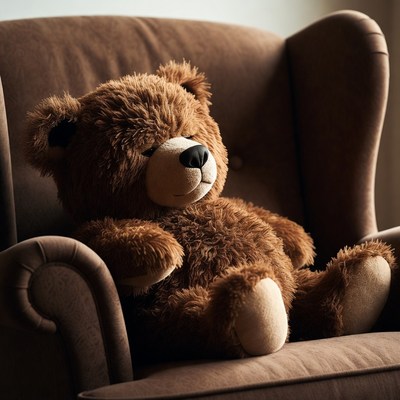 Teddy bear resting on chair