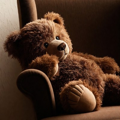 Cozy bear sitting on chair