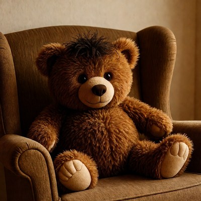 Soft bear sits on chair